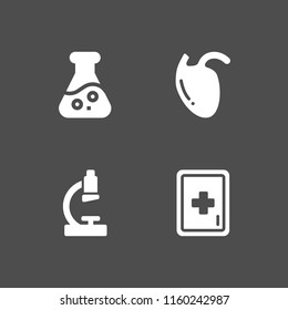 4 chemical icons in vector set. biology, flask, first aid kit and microscope illustration for web and graphic design