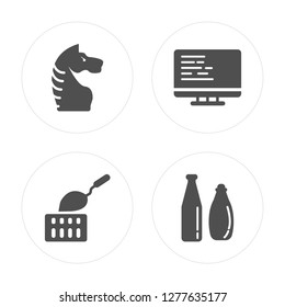 4 Chessplayer, Builder, Programmer, Bartender modern icons on round shapes, vector illustration, eps10, trendy icon set.