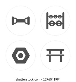 4 Chest expander, Weights, Gym modern icons on round shapes, vector illustration, eps10, trendy icon set.