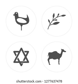 4 Chicken, Star of David, Olive Branch, Dromedary modern icons on round shapes, vector illustration, eps10, trendy icon set.