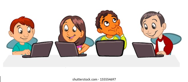 Kid On Computer Cartoon Images Stock Photos Vectors Shutterstock