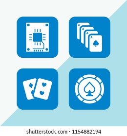 4 chip icons in vector set. four aces, poker chip, pair of cards and ssd illustration for web and graphic design