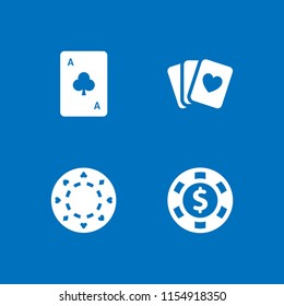4 chip icons in vector set. poker cards, casino chip, ace of clubs and poker token illustration for web and graphic design