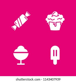 4 chocolate icon set with cupcake, ice cream and candy vector illustration for graphic design and web