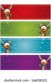 4 Christmas Banners - Reindeer Mistletoe