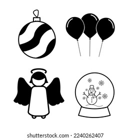 4 christmas set vector icon isolated on white backgroun, vector illustration, winter season, christmas 