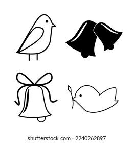 4 Weihnachtsset, Vektorsymbol einzeln auf weißem Hintergrund, Vektorgrafik, Wintersaison, Weihnachten 