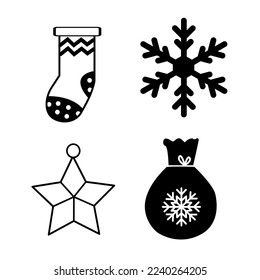 4 christmas set vector icon isolated on white backgroun, vector illustration, winter season, christmas 