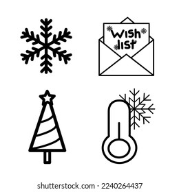 4 christmas set vector icon isolated on white backgroun, vector illustration, winter season, christmas 