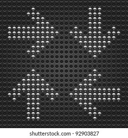 4 chrome arrow signs button on seamless black dot perforated texture background. This vector saved in eps 10
