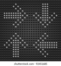 4 chrome metal arrow signpost on dark seamless pattern. Black dot perforated texture background. This vector file saved in eps 10 format