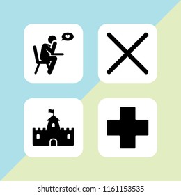 4 church icons in vector set. cross, fortress and sorrow illustration for web and graphic design