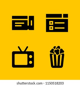 4 cinema icons in vector set. television, ticket, video web and popcorn illustration for web and graphic design