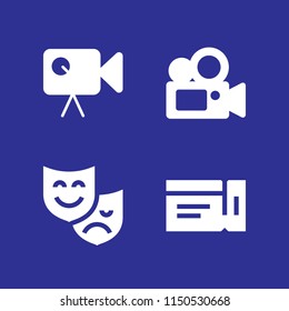 4 cinema icons in vector set. theater, video camera, film and ticket illustration for web and graphic design