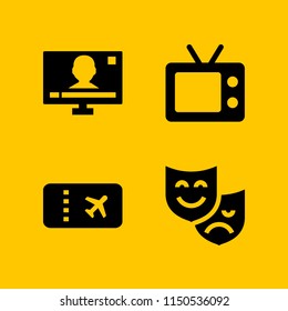 4 cinema icons in vector set. ticket, theater and television illustration for web and graphic design