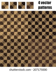 4 circle and square patterns set in wood color