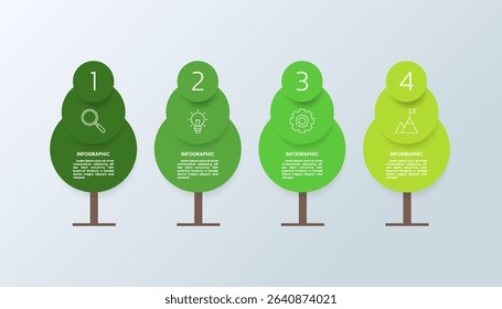 4 circle tree infographic template with business icons