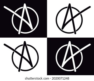 A o 4 circularon alrededor. para ser utilizado como logotipo o firma. recuerda a la anarquía o a una media estrella.