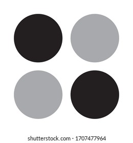 4 circles in black and white, flat design.