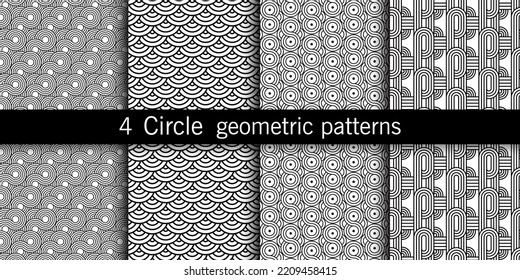 4 Círculos conjunto geométrico conjunto de patrones sin soldadura, fondo abstracto, tapiz decorativo.