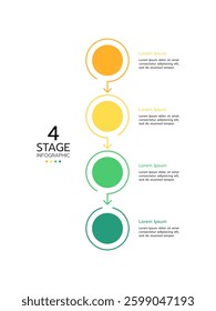 4 Circular elements placed in vertical row. Concept of 4 successive steps of project development process. Flat infographic design template. Simple vector illustration for business analytics.