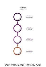 4 Circular elements placed in vertical row. Concept of 4 successive steps of project development process. Flat infographic design template. Simple vector illustration for business analytics.