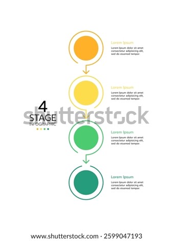 4 Circular elements placed in vertical row. Concept of 4 successive steps of project development process. Flat infographic design template. Simple vector illustration for business analytics.
