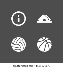 4 circular icons in vector set. saw, ball of basketball, information circular button symbol and ball illustration for web and graphic design