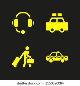 4 city icons in vector set. taxi, patrol, travel and headphones illustration for web and graphic design