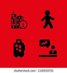 4 city icons in vector set. tourism, walk, info and businessman illustration for web and graphic design