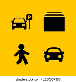 4 city icons in vector set. sports car, walk, parked car and new illustration for web and graphic design