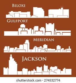 4 city silhouette in Mississippi ( Jackson, Meridian, Gulfport, Biloxi )