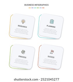 4 Plantilla de Elementos en forma de diseño infográfico limpio, que simboliza las cuatro etapas de la estrategia y la progresión empresarial. Barra de progreso o línea de tiempo. Vector para presentación, Sitio web o App.