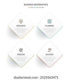 4 Plantilla de Elementos en forma de diseño infográfico limpio, que simboliza las cuatro etapas de la estrategia y la progresión empresarial. Barra de progreso o línea de tiempo. Vector para presentación, Sitio web o App.