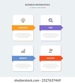 4 Plantilla de Elementos en forma de diseño infográfico limpio, que simboliza las cuatro etapas de la estrategia y la progresión empresarial. Barra de progreso o línea de tiempo. Vector para presentación, Sitio web o App.