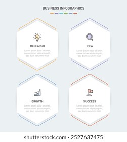 4 modelo de elementos em forma de design infográfico limpo, simbolizando os quatro estágios da estratégia de negócios e progressão. Barra de progresso ou linha do tempo. Vetor para apresentação, site ou aplicativo.
