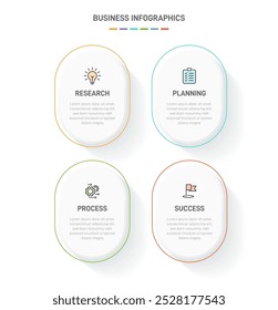 4 clean infographic design shaped elements template, symbolizing the four stages of business strategy and progression. Progress bar or timeline. Vector for presentation, web site or app.