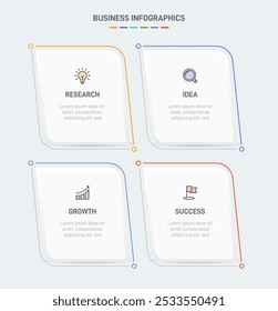 4 Plantilla de Elementos en forma de diseño infográfico limpio, que simboliza las cuatro etapas de la estrategia y la progresión empresarial. Barra de progreso o línea de tiempo. Vector para presentación, Sitio web o App.