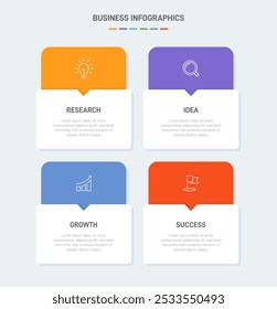 4 modelo de elementos em forma de design infográfico limpo, simbolizando os quatro estágios da estratégia de negócios e progressão. Barra de progresso ou linha do tempo. Vetor para apresentação, site ou aplicativo.