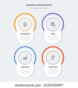 4 clean infographic design shaped elements template, symbolizing the four stages of business strategy and progression. Progress bar or timeline. Vector for presentation, web site or app.