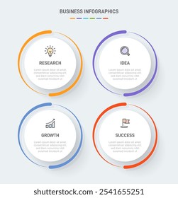 4 modelo de elementos em forma de design infográfico limpo, simbolizando os quatro estágios da estratégia de negócios e progressão. Barra de progresso ou linha do tempo. Vetor para apresentação, site ou aplicativo.