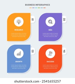 4 modelo de elementos em forma de design infográfico limpo, simbolizando os quatro estágios da estratégia de negócios e progressão. Barra de progresso ou linha do tempo. Vetor para apresentação, site ou aplicativo.
