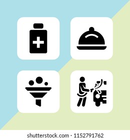 4 cleaner icons in vector set. filter, antiseptic, car wash and dish illustration for web and graphic design