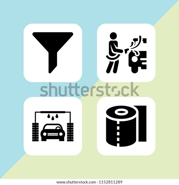 4 cleaner icons\
in vector set. clean, cleaning, car wash and filter illustration\
for web and graphic design
