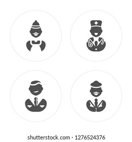 4 Clerk, Businessman, Doctor, Driver modern icons on round shapes, vector illustration, eps10, trendy icon set.