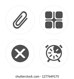 4 Clip, Cancel, Layout, Clock modern icons on round shapes, vector illustration, eps10, trendy icon set.