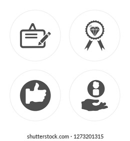 4 Clipboard, Like, Quality, Customer modern icons on round shapes, vector illustration, eps10, trendy icon set.