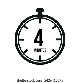 4 clock minutes timers. Time measure. Chronometer vector icon black isolated on white background.