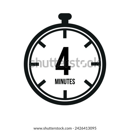 4 clock minutes timers. Time measure. Chronometer vector icon black isolated on white background.