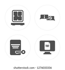 4 Clock, Rights, Information, Text file modern icons on round shapes, vector illustration, eps10, trendy icon set.
